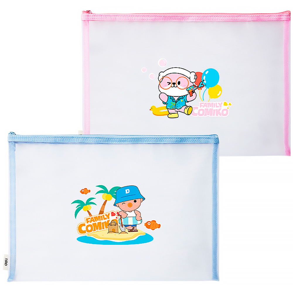 Папка-конверт на молнии DELI "Comiko", А4, 0,3 мм, сетка, ПВХ,  ассорти