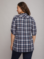 Блузка БЛ-131/синий-бежклетка