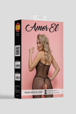 Пикантный боди-комбинезон с V-образным ажурным воротником (Размер: S-M-L) (Цвет: черный)