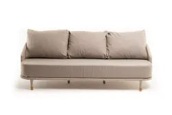 "Верона" диван 3-местный плетеный из роупа, каркас алюминий белый муар, роуп бежевый круглый, ткань бежевая 052