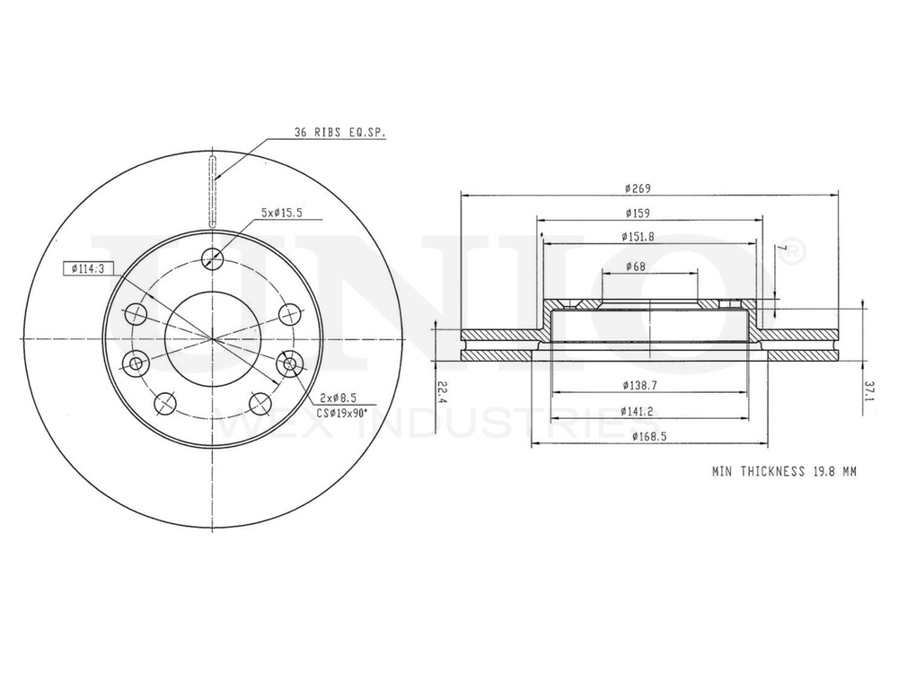 Диск тормозной передний UNIO BRD-20049