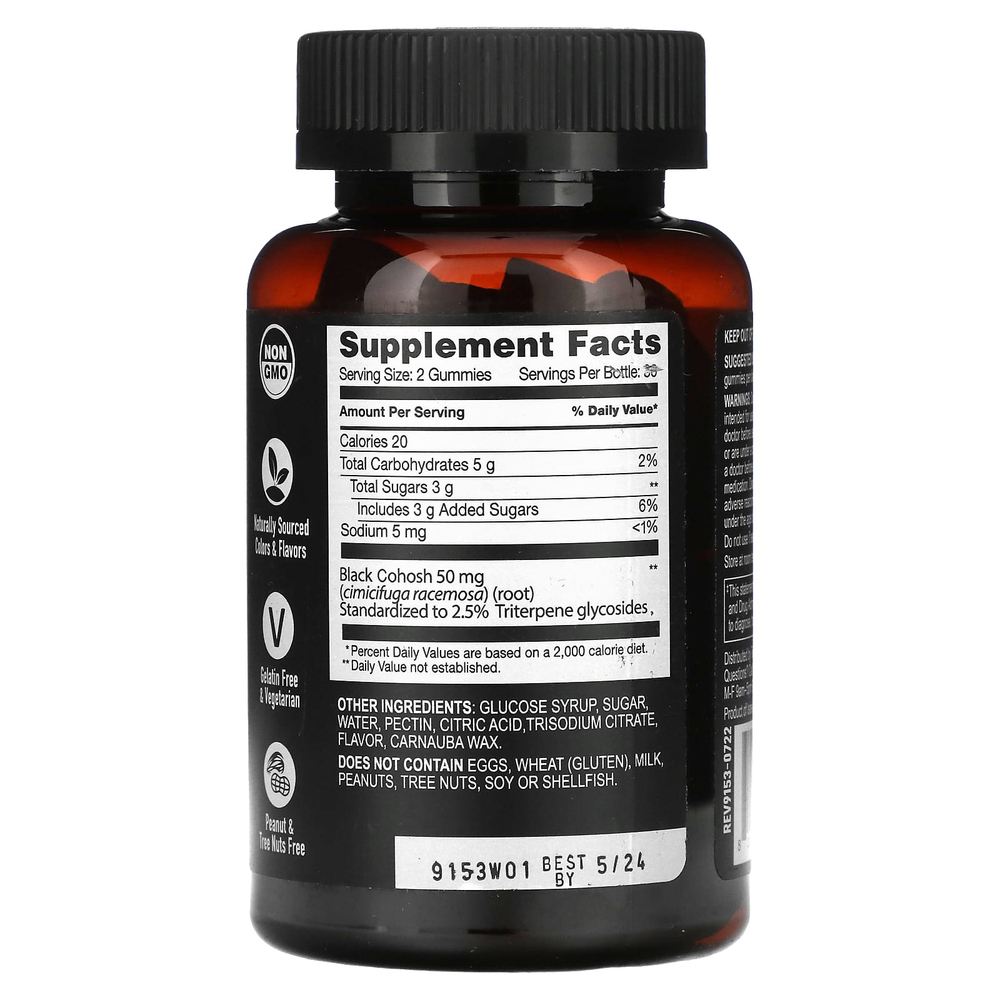 YumVs, Strong Earth, жевательные мармеладки, корень черного кохоша, персик, 60 жевательных таблеток