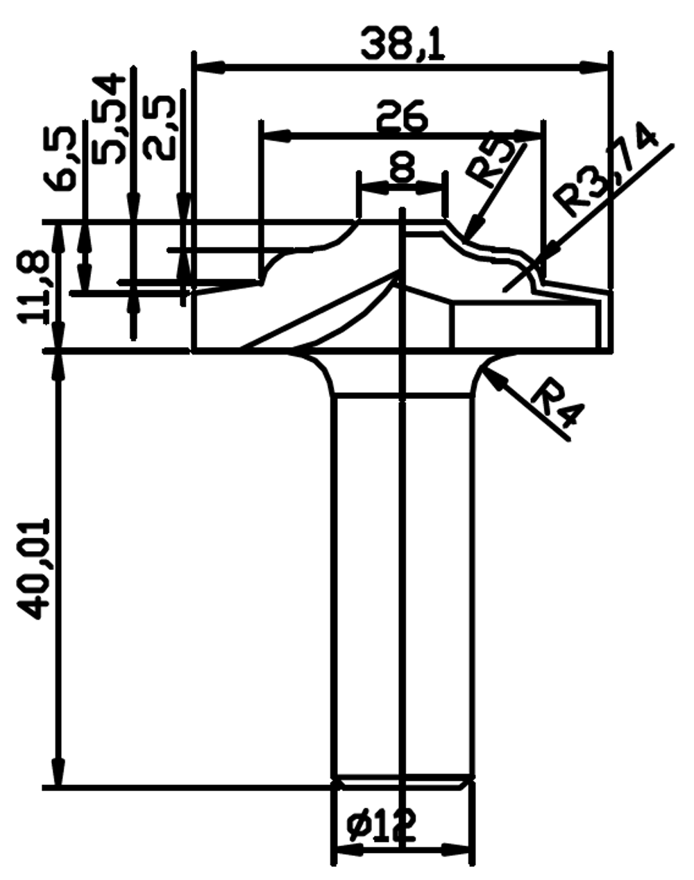 PCD профильная фреза D.31,8x12 11,8x40,01 Z2