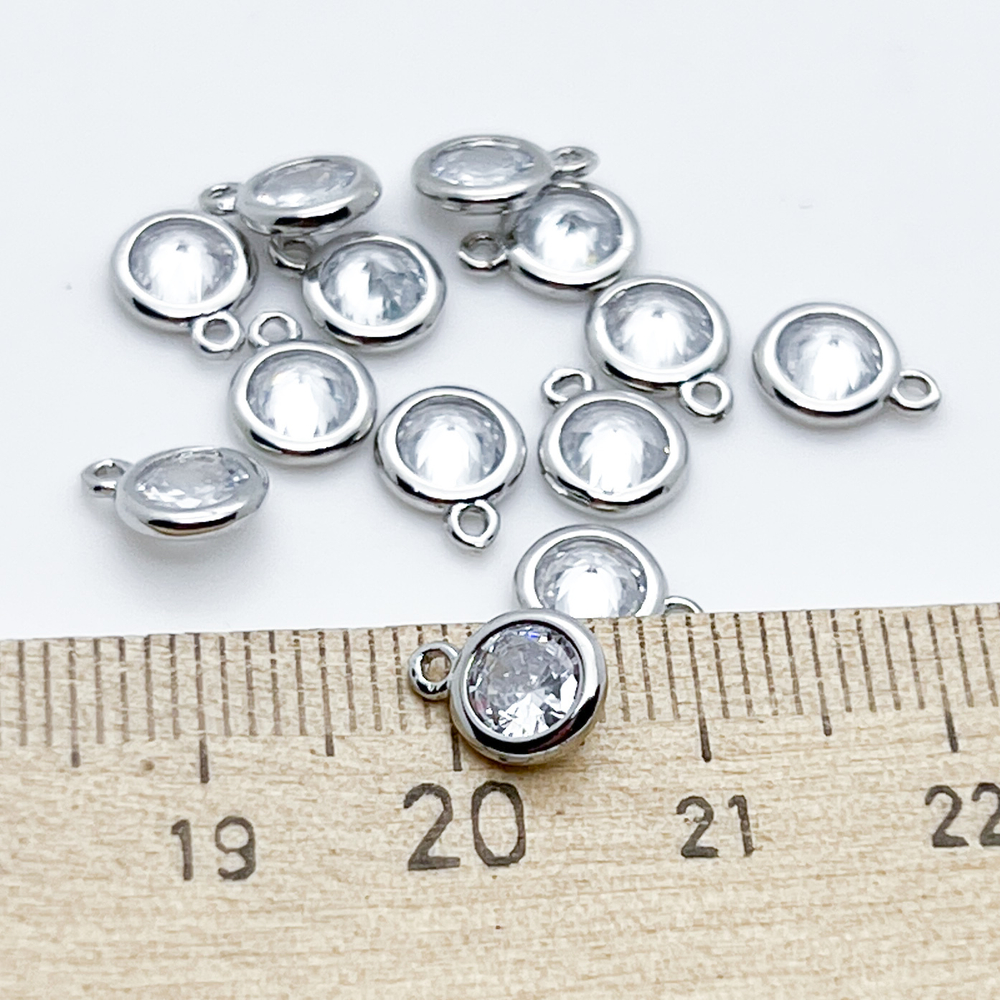 Подвеска Круг, родиевое покрытие, фианит, размер 8*6 мм, цена за 1 шт