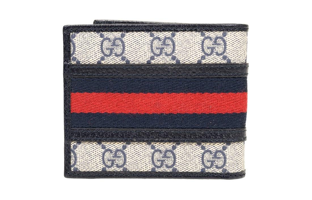 GUCCI Ophidia Canvas With Leather Card Holder Wallet Men"s Blue/Beige