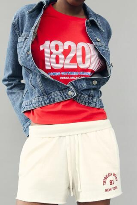 ZARA УКОРОЧЕННАЯ ФУТБОЛКА С НАДПИСЬЮ, КРАСНЫЙ