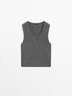 Massimo Dutti Трикотажный топ с пуговицами, серый меланж