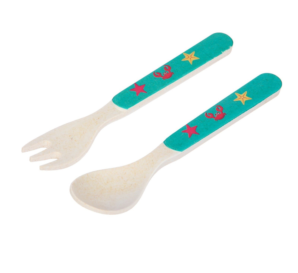 3860783 Набор детской посуды из бамбука «Морские жители», 5 предметов: тарелка, миска, стакан,