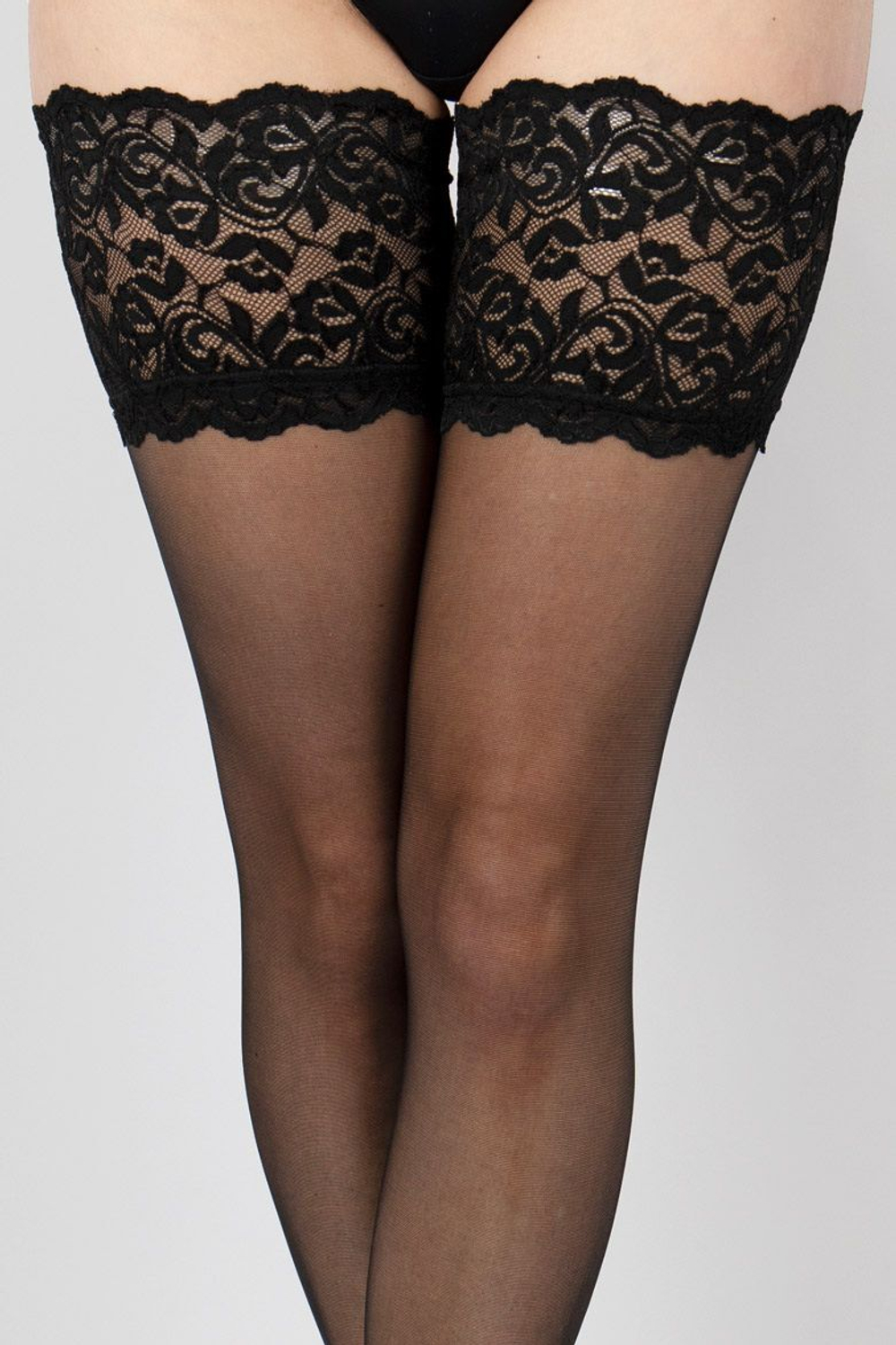 Чулки на широкой ажурной силиконовой резинке (Размер: M) (Цвет: телесный)