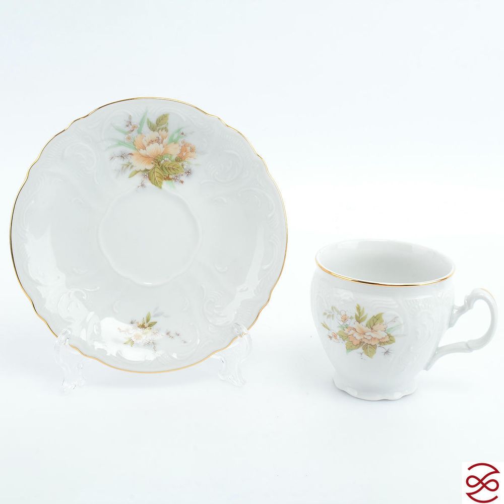 Набор чайных пар бочка Bernadotte Зеленый цветок 240 мл(6 пар)