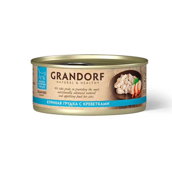 Влажный корм Grandorf chicken With Prawn In Broth, для кошек, куриная грудка с креветками, 70 г