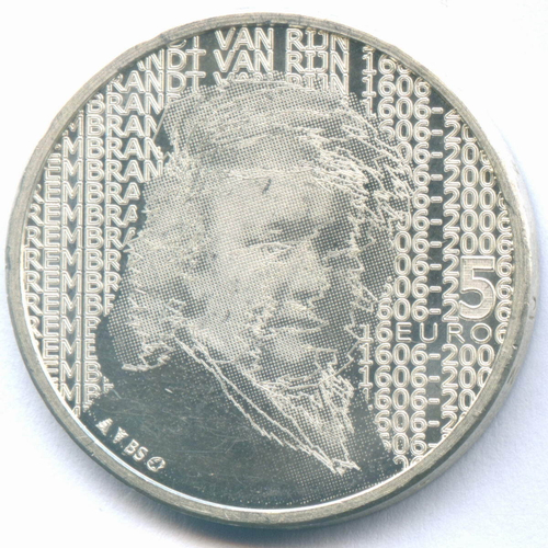 5 евро 2006 год. Нидерланды. 400 лет со дня рождения Рембрандта. Серебро BrUNC