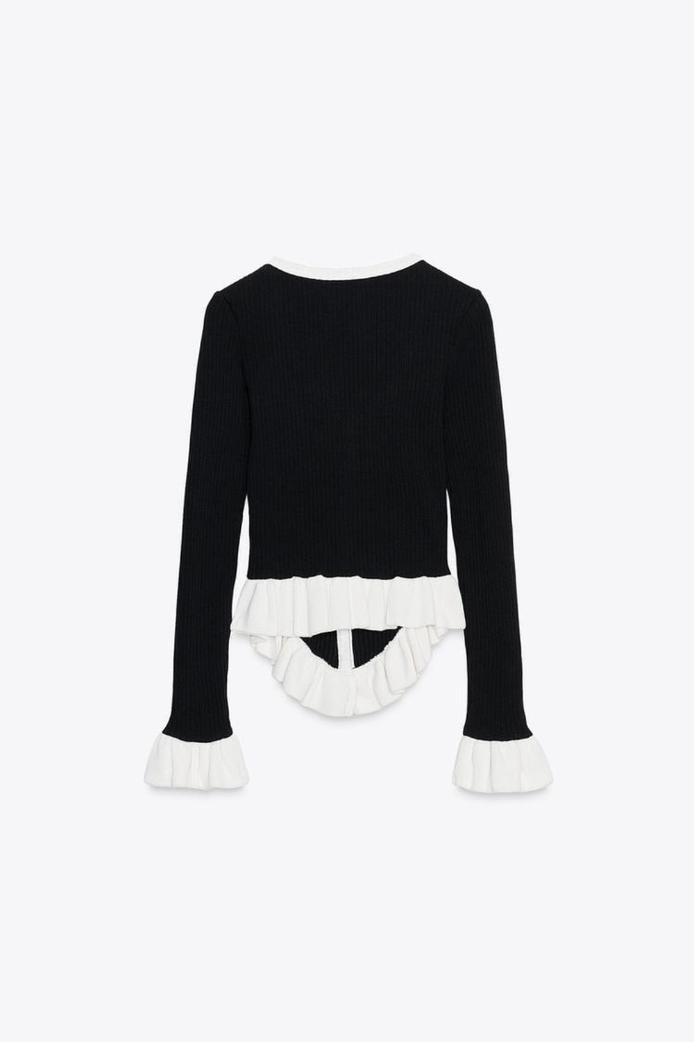 ZARA КАРДИГАН С КОНТРАСТНЫМИ ВОЛАНАМИ, ЧЕРНЫЙ/БЕЛЫЙ