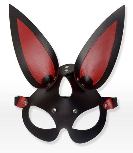 Черно-красная кожаная маска с длинными ушками