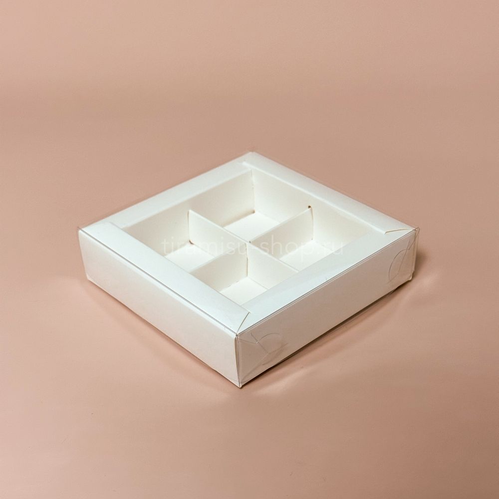 Коробка на 4 конфеты с пластиковой крышкой, 12 х 12 х 3 см