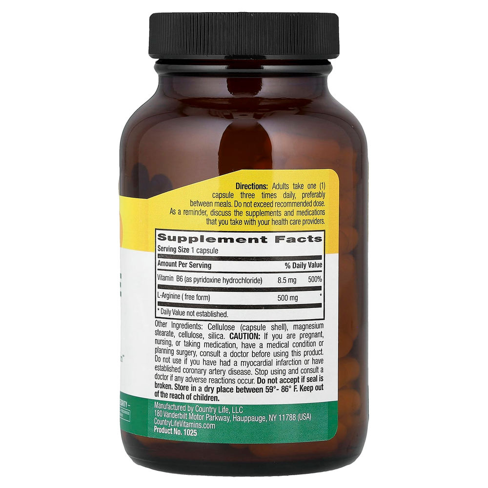 Country Life, L-аргинин, 100 веганских капсул