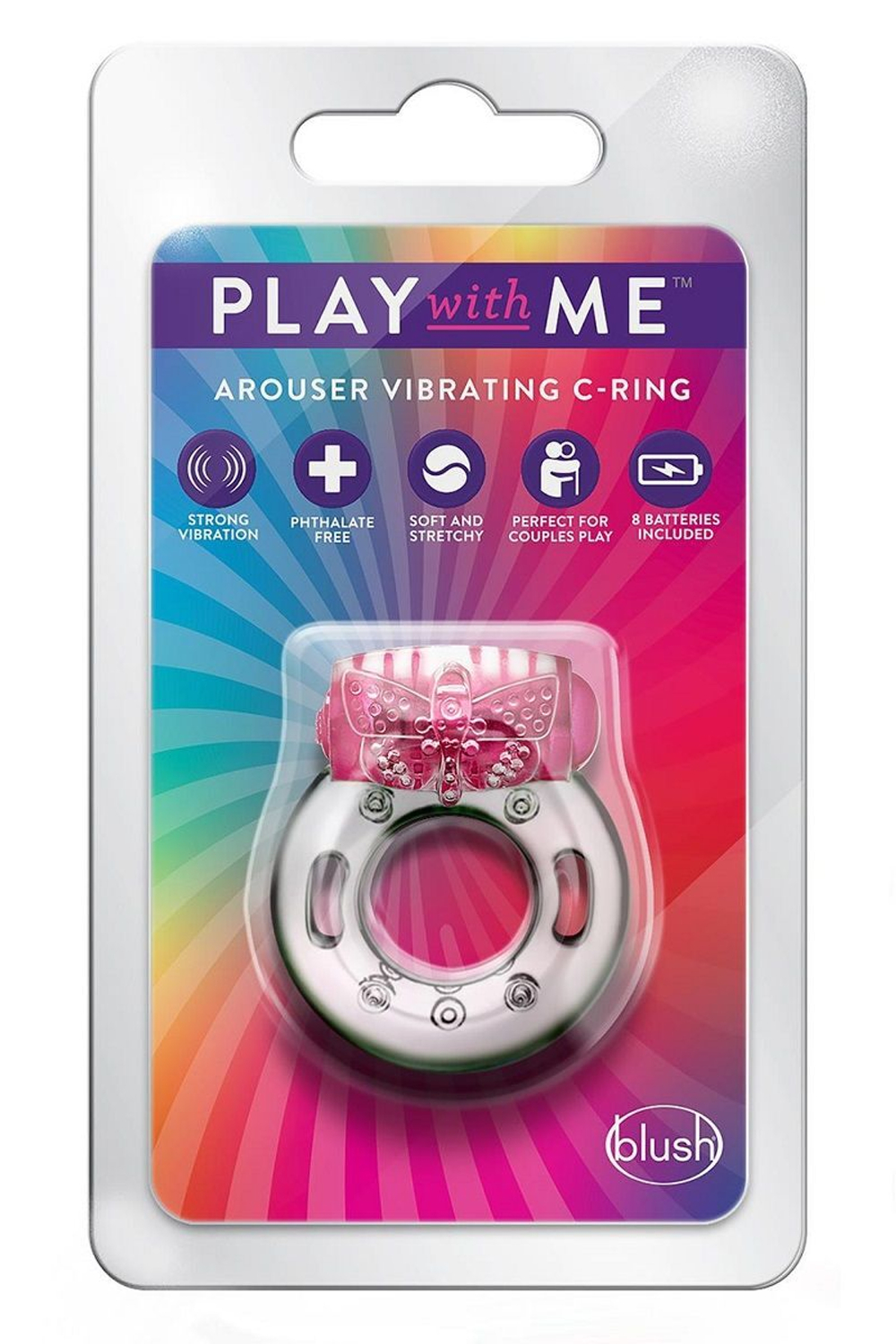 Розовое эрекционное виброкольцо Arouser Vibrating C-Ring (Цвет: розовый)