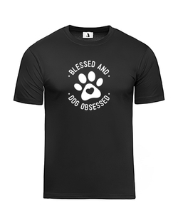 Футболка Blessed and dog obsessed unisex черная с белым рисунком