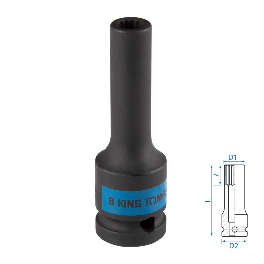 KING TONY (443008M) Головка торцевая ударная глубокая двенадцатигранная 1/2", 8 мм