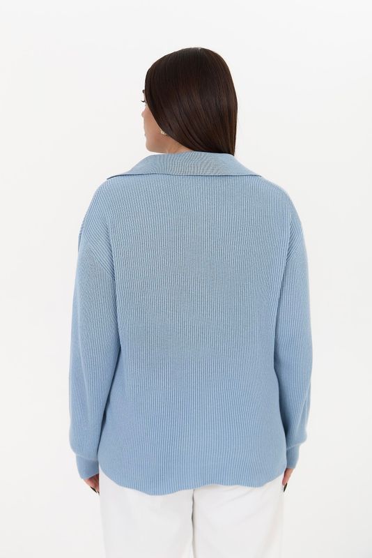 Поло вязаное с длинным рукавом, голубой