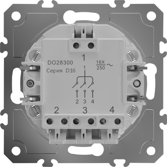 Механизм выключателя В3 (простого), трехклавишного,  быстрозажимные контакты,  16 A 250 В~,  серия D16
