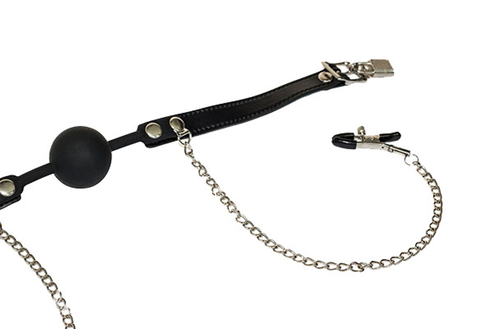 Силиконовый кляп-шар 4см с зажимами на соски Lola Games Party Hard Hentai 1150-01lola