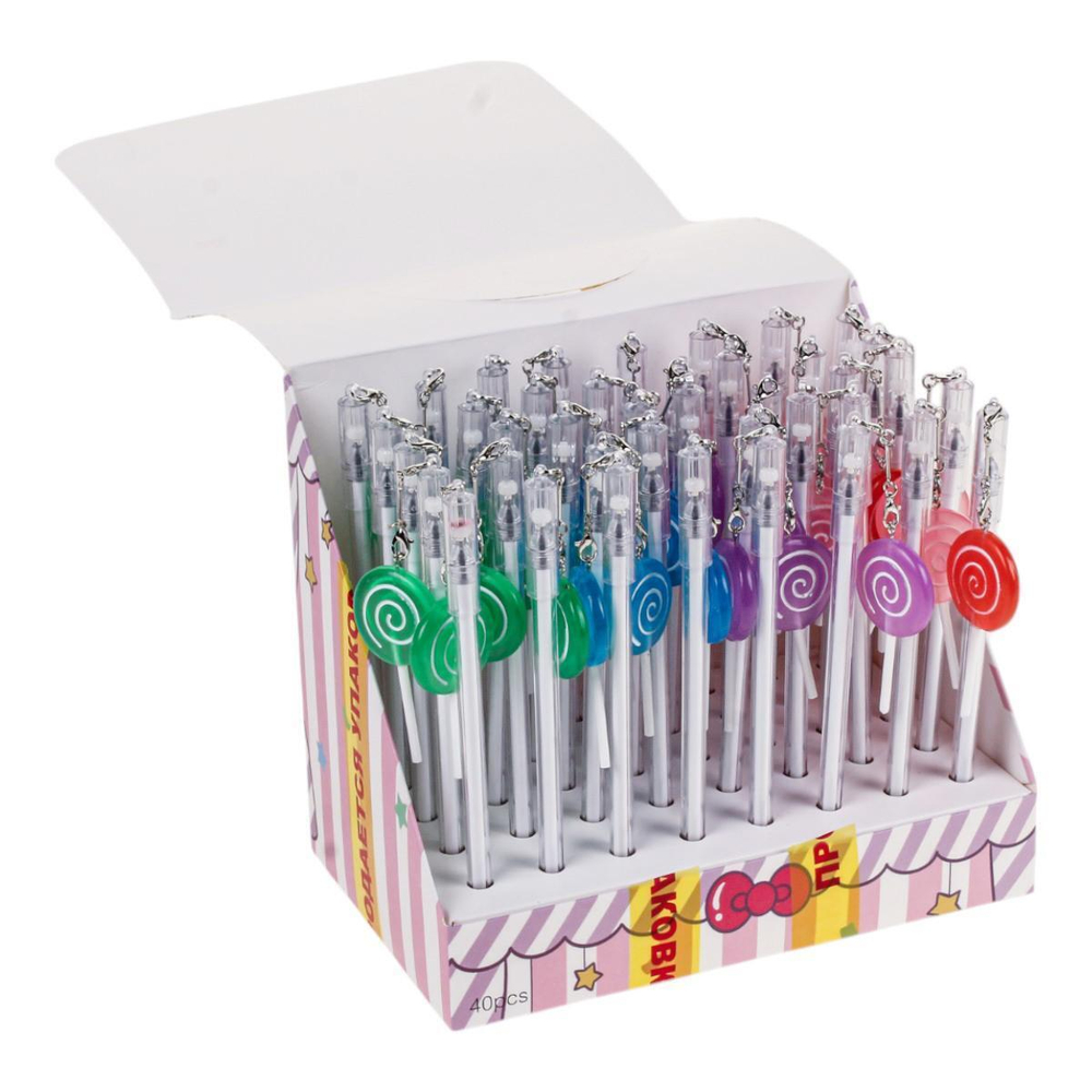 Ручка гелевая "Леденец" 0,5мм, синяя, с игрушкой, 4 вида микс (Комплект 40шт.)