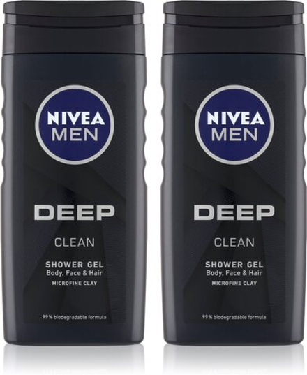 Nivea Men Deep - гель для душа для мужчин (удобная упаковка) /   2x250  ml  / GTIN 9005800374185