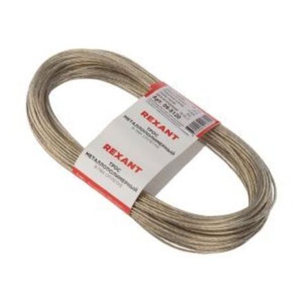 Трос стальной в ПВХ оплетке d=2,0 мм, прозрачный (моток 20 м)  REXANT