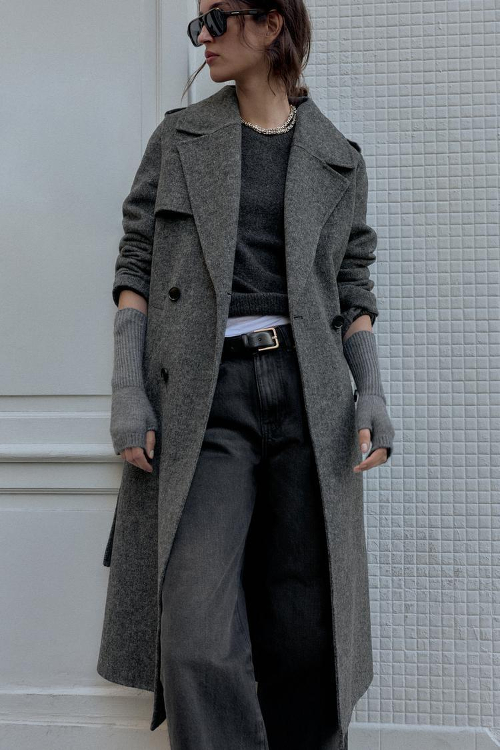 ZARA ДЛИННЫЕ ТРИКОТАЖНЫЕ МИТЕНКИ, СЕРЫЙ