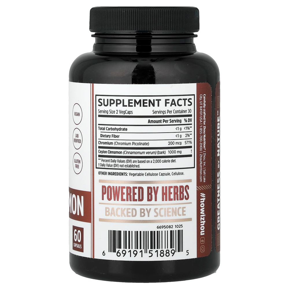 Zhou Nutrition, Цейлонская корица, 60 капсул