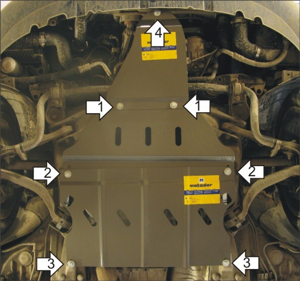 Защита картера Двигателя, КПП. 2 мм, Сталь. для Audi A4 2004-2007 MOTODOR.00124