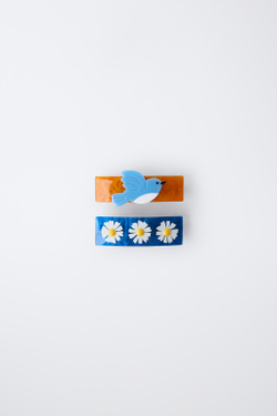 ZARA НАБОР ИЗ ДВУХ ЗАКОЛОК ДЛЯ ВОЛОС «ЦВЕТЫ И ПТИЦА», ЭКРЮ