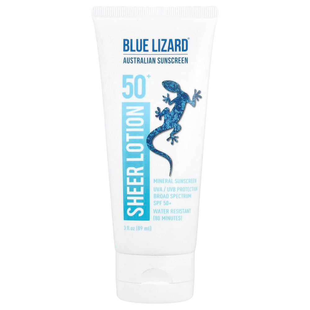 Blue Lizard Australian Sunscreen, Прозрачный лосьон для тела, минеральное солнцезащитное средство, SPF 50+, 89 мл (3 жидк. унц.)