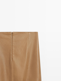 Massimo Dutti Мини-юбка из кожи наппа, цвет верблюжьей шерсти