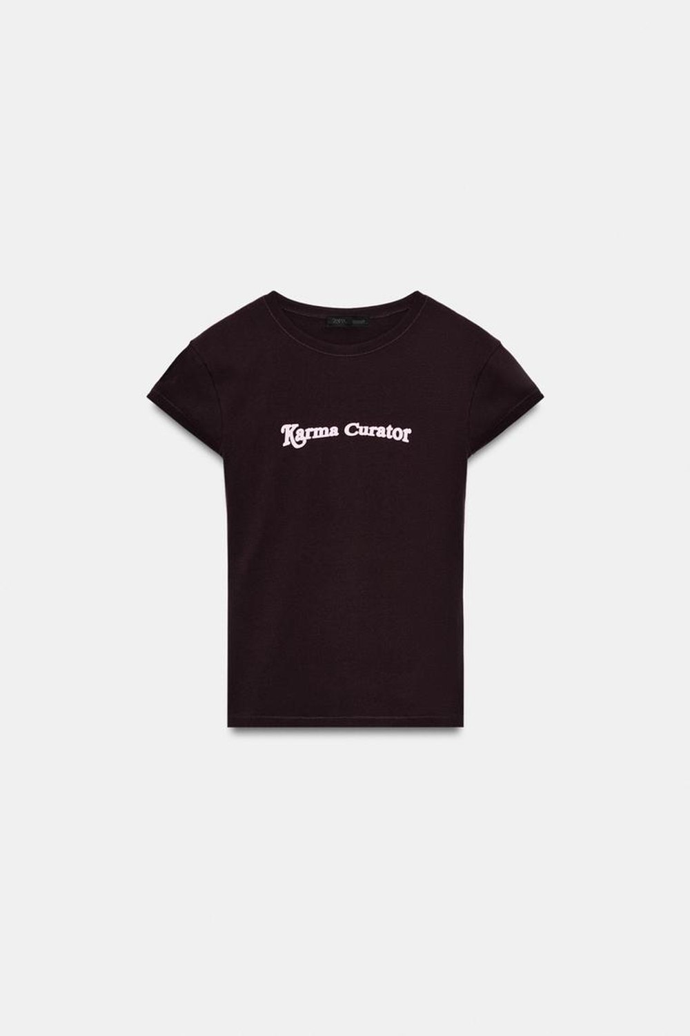 ZARA ФУТБОЛКА С НАДПИСЬЮ, ШОКОЛАДНЫЙ