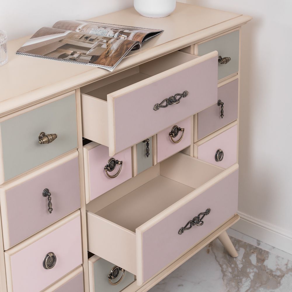 Комод Пандора - 2 с 4 ящиками и 2 полками Айвори Акварель