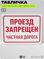 Табличка для частной территории "Проезд запрещен, частная дорога", на дом, для участка, организаций, предупреждающая, 40х30 см, Silver Plane x Айдентика Технолоджи