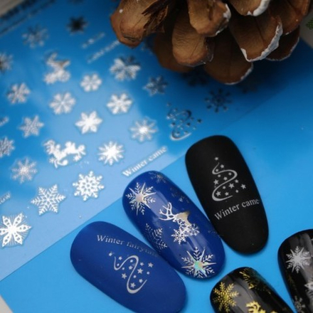Наклейки новогодние Metallic Collection Winter Fairytale NogteModa серебро (silver)