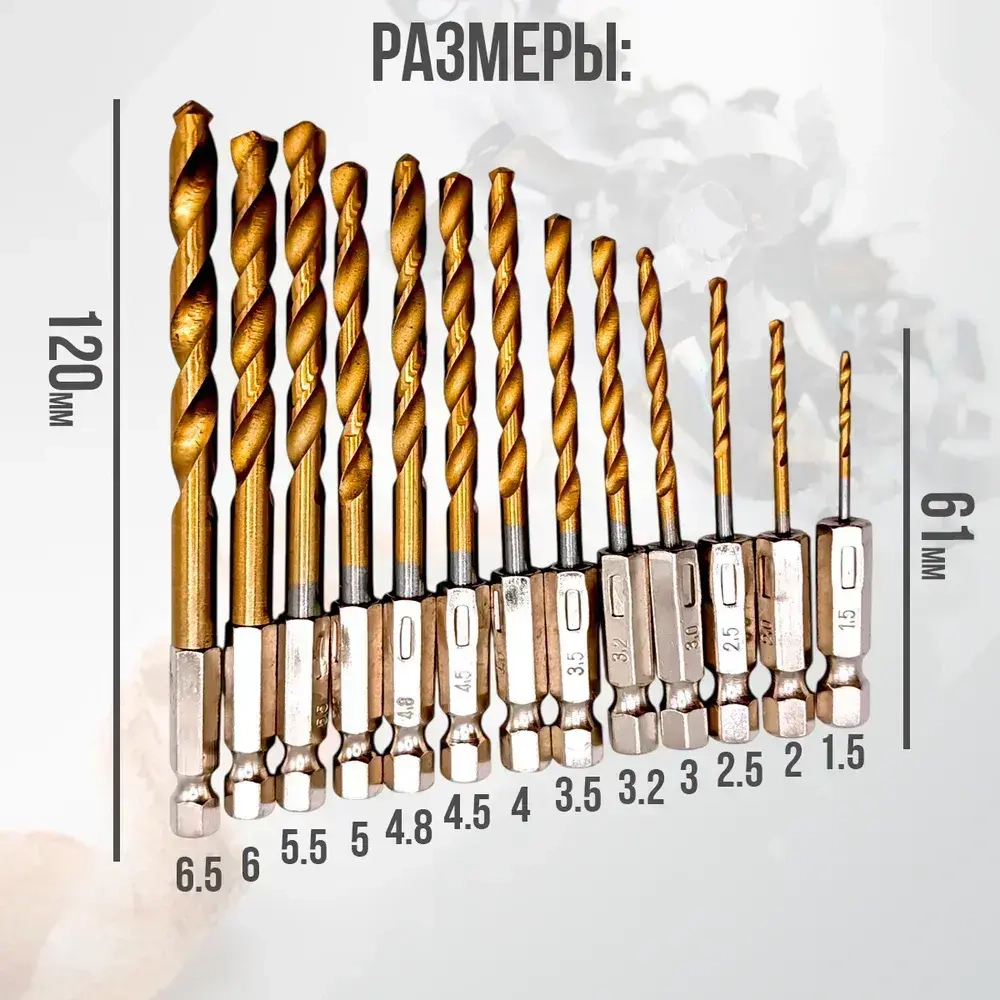 Набор сверл по металлу с титановым покрытием, 13 шт