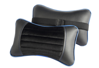 Подушки на подголовник CarFashion -«MONACO» (2шт) - 41143 - Эко-Велюр черный/черный/синий/шов синий