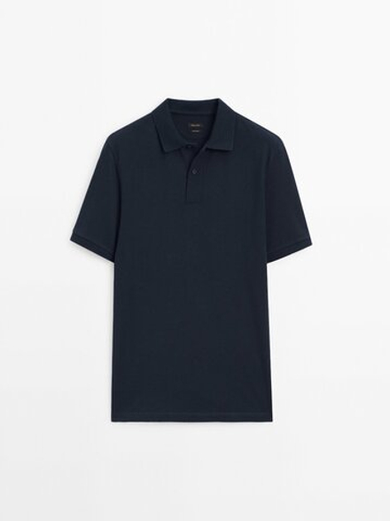 Massimo Dutti Поло из рельефного хлопкового пике, индиго
