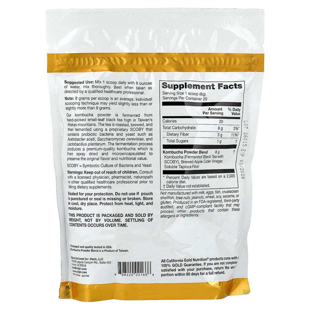 California Gold Nutrition, Superfoods, комбуча в порошке, без добавок, 160 г (5,64 унции)