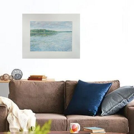 Картина авторская маслом на бумаге в паспарту 30х40 см на стену для интерьера "Тихая Вуокса"