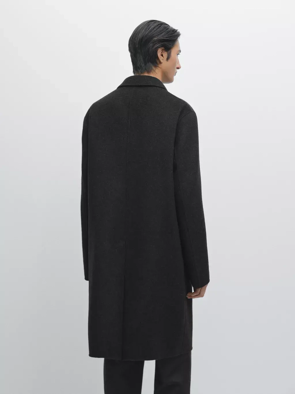 Massimo Dutti Длинное пальто из смесовой шерсти с воротником с лацканами, темно-серый