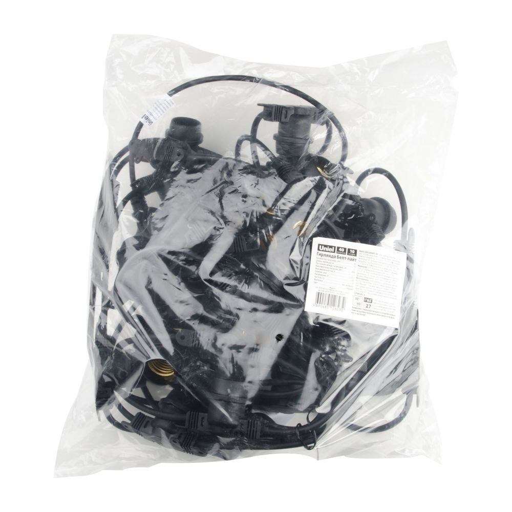 UDL-K110 40-E27-10M IP65 BLACK BELT-LIGHT Гирлянда Белт-лайт. 10 м + 1.5м сетевой шнур. 40 патронов E27. шаг 25см. Чёрная. TM Uniel.