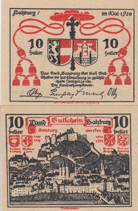 Австрия 10 геллеров 1920 Зальцбург aUNC