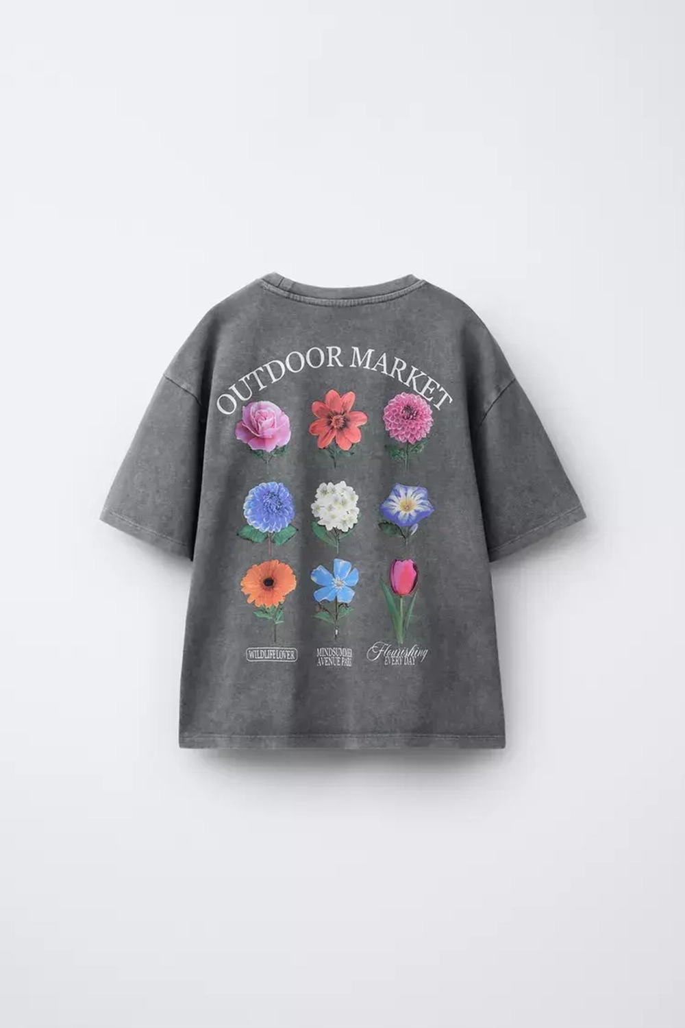 ZARA ФУТБОЛКА С ПРИНТОМ, АНТРАЦИТОВО-СЕРЫЙ