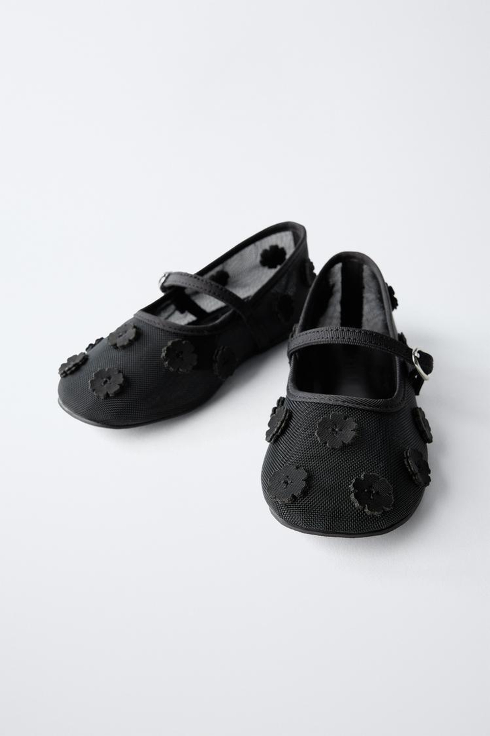 ZARA БАЛЕТКИ «ЦВЕТЫ», ЧЕРНЫЙ