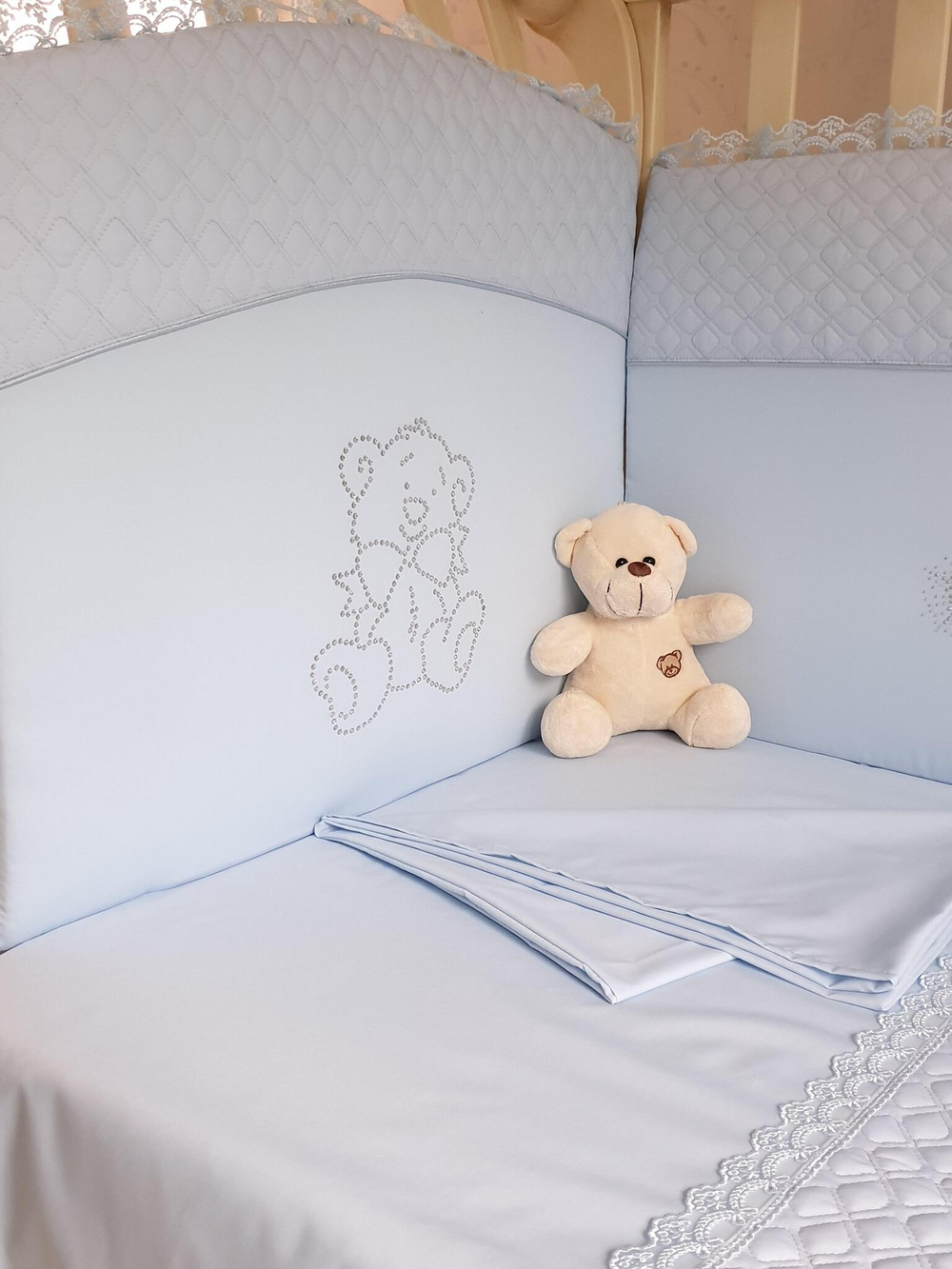 Арт.77721 Набор в кроватку для новорожденных-СКАНДИНАВИЯ КРИСТЛЛ - Мишка с бантиком 6пр